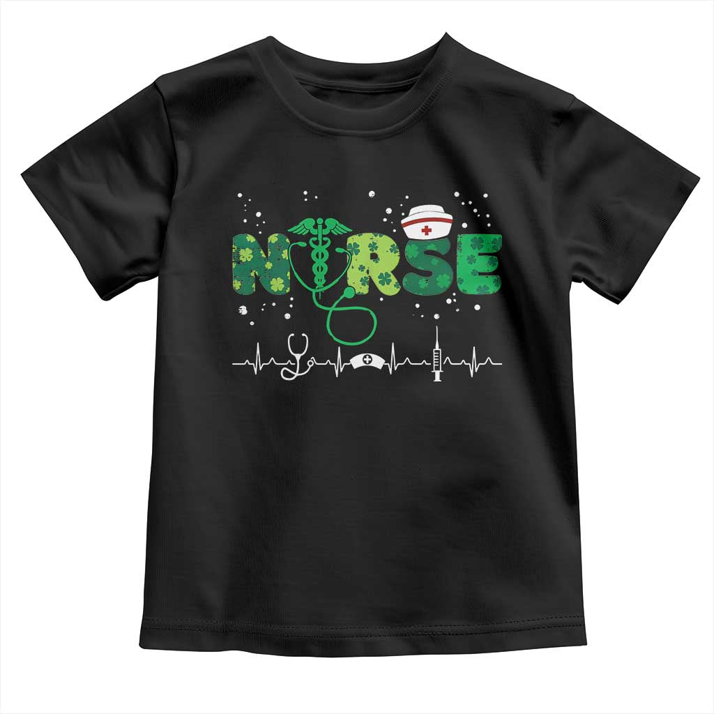 Nurse St Patricks Day Toddler T Shirt Stethoscope Scrub Irish Nurses Paddys Day TS10 Black Print Your Wear