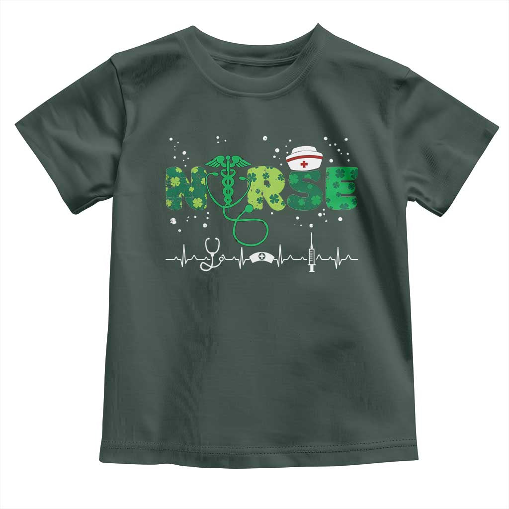Nurse St Patricks Day Toddler T Shirt Stethoscope Scrub Irish Nurses Paddys Day TS10 Dark Forest Green Print Your Wear