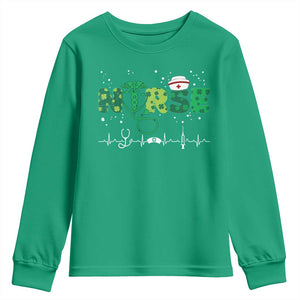Nurse St Patricks Day Youth Sweatshirt Stethoscope Scrub Irish Nurses Paddys Day TS10 Irish Green Print Your Wear
