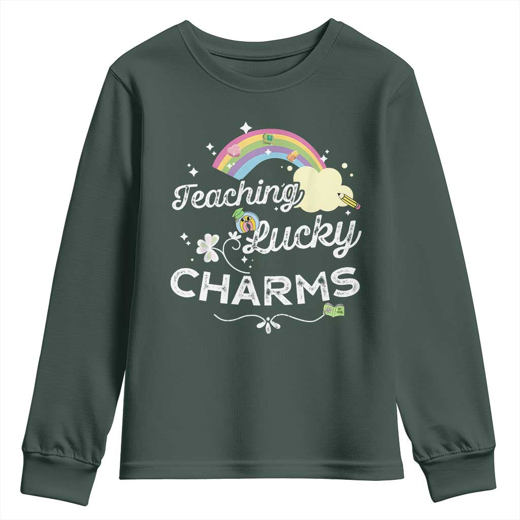 Girls St. Patricks Day Youth Sweatshirt Little Miss Shenanigans TS10 Dark Forest Green Print Your Wear