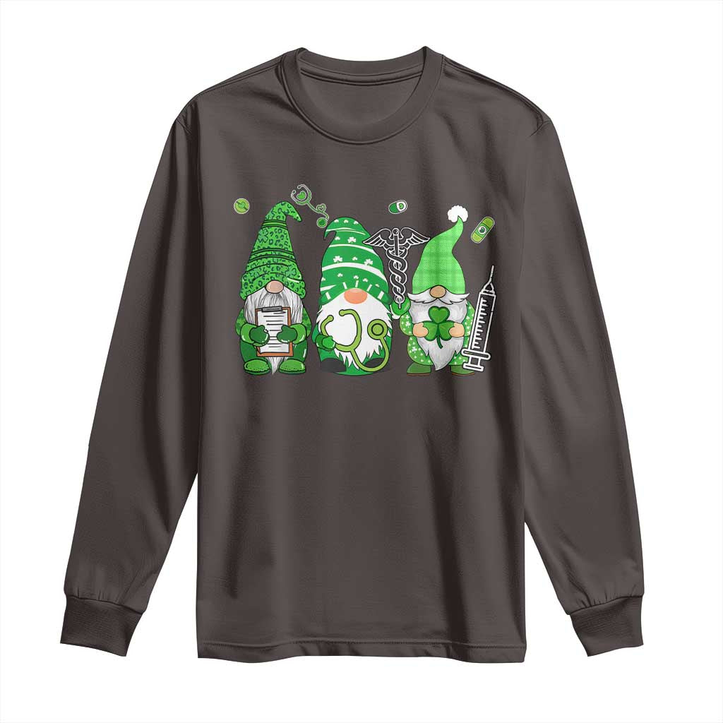 Nurse St Patricks Day Long Sleeve Shirt Lucky Shamrock Leopard Gnomes Irish Nurses TS10 Dark Chocolate Print Your Wear