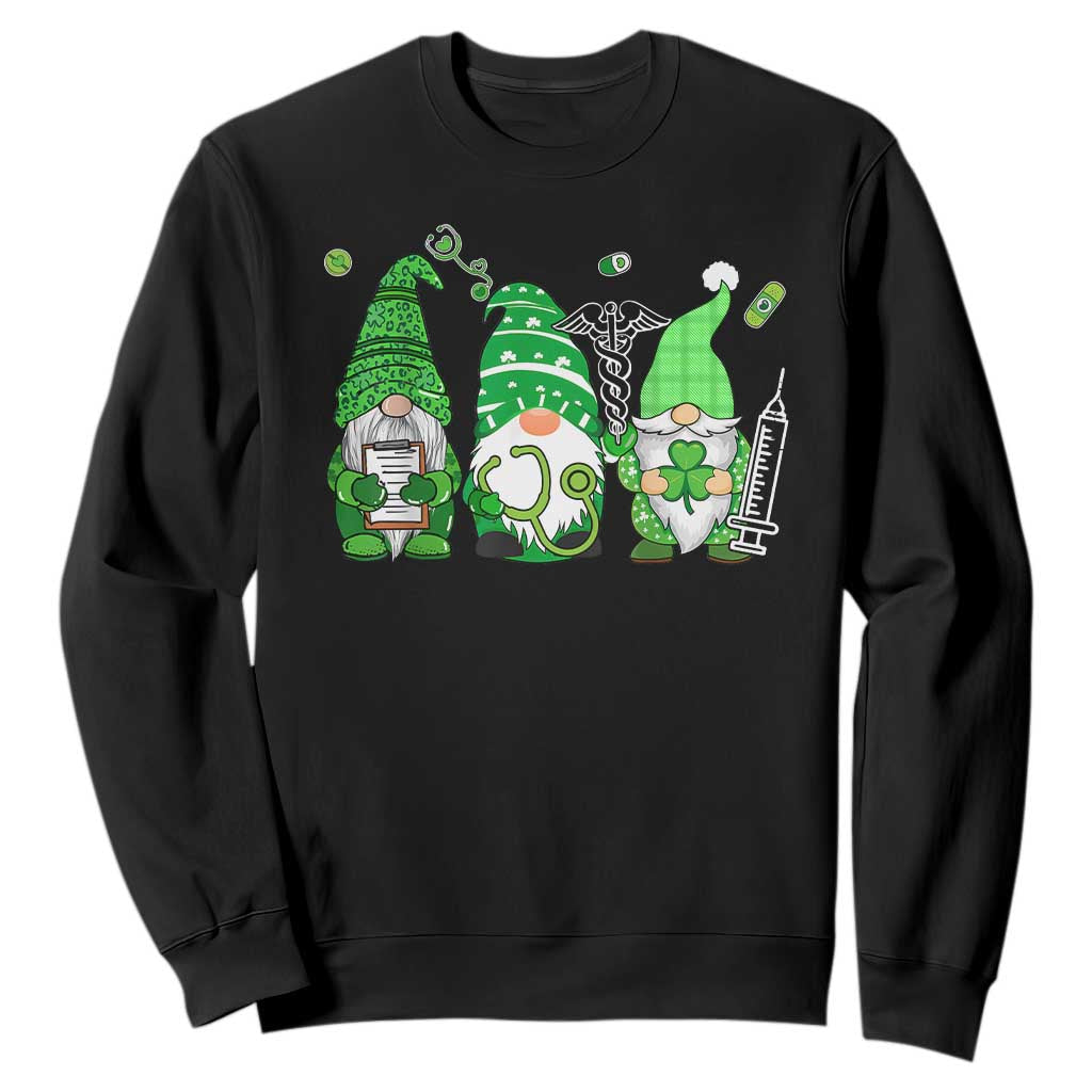 Nurse St Patricks Day Sweatshirt Lucky Shamrock Leopard Gnomes Irish Nurses TS10 Black Print Your Wear