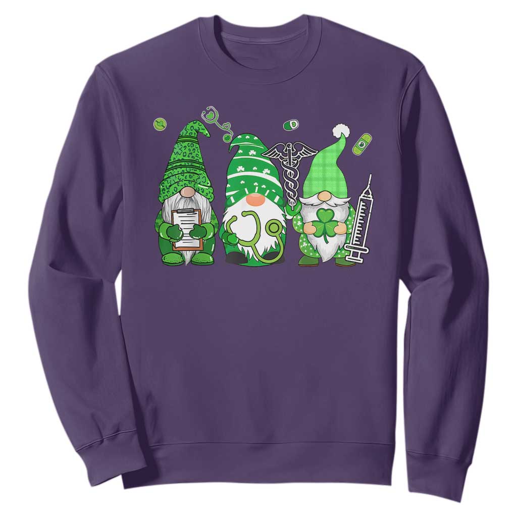 Nurse St Patricks Day Sweatshirt Lucky Shamrock Leopard Gnomes Irish Nurses TS10 Purple Print Your Wear