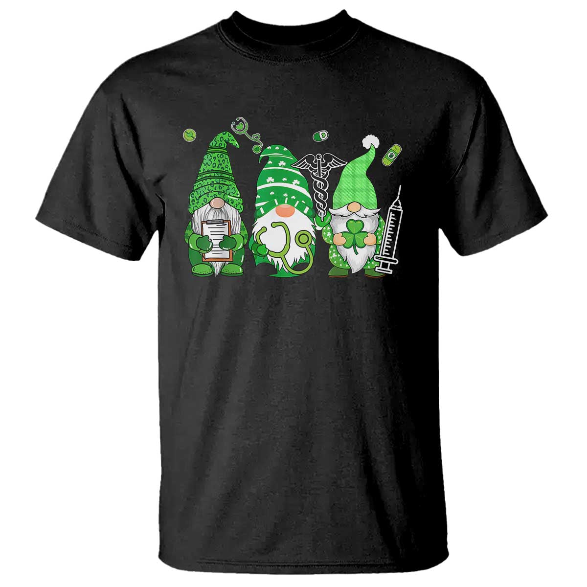 Nurse St Patricks Day T Shirt Lucky Shamrock Leopard Gnomes Irish Nurses TS10 Black Print Your Wear