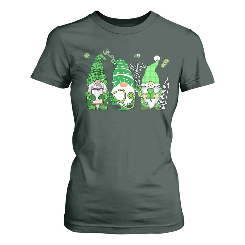 Nurse St Patricks Day T Shirt For Women Lucky Shamrock Leopard Gnomes Irish Nurses TS10 Dark Forest Green Print Your Wear