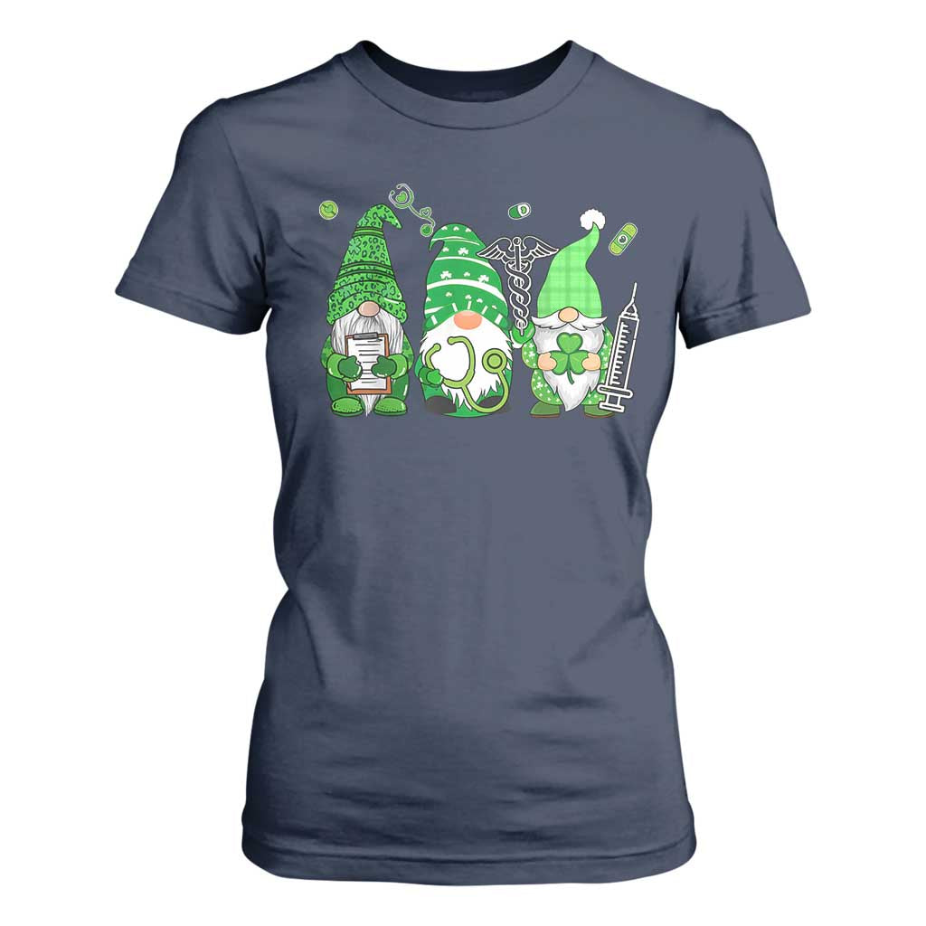Nurse St Patricks Day T Shirt For Women Lucky Shamrock Leopard Gnomes Irish Nurses TS10 Navy Print Your Wear