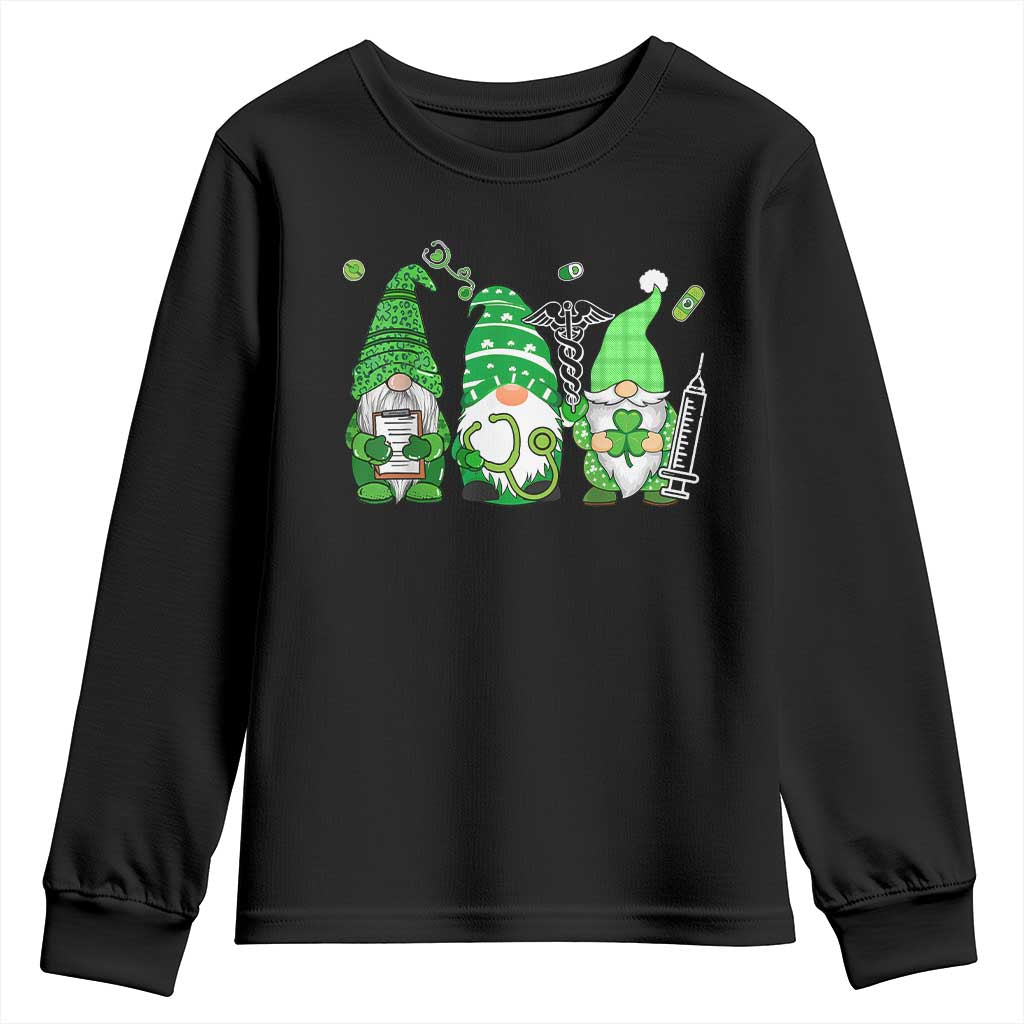 Nurse St Patricks Day Youth Sweatshirt Lucky Shamrock Leopard Gnomes Irish Nurses TS10 Black Print Your Wear