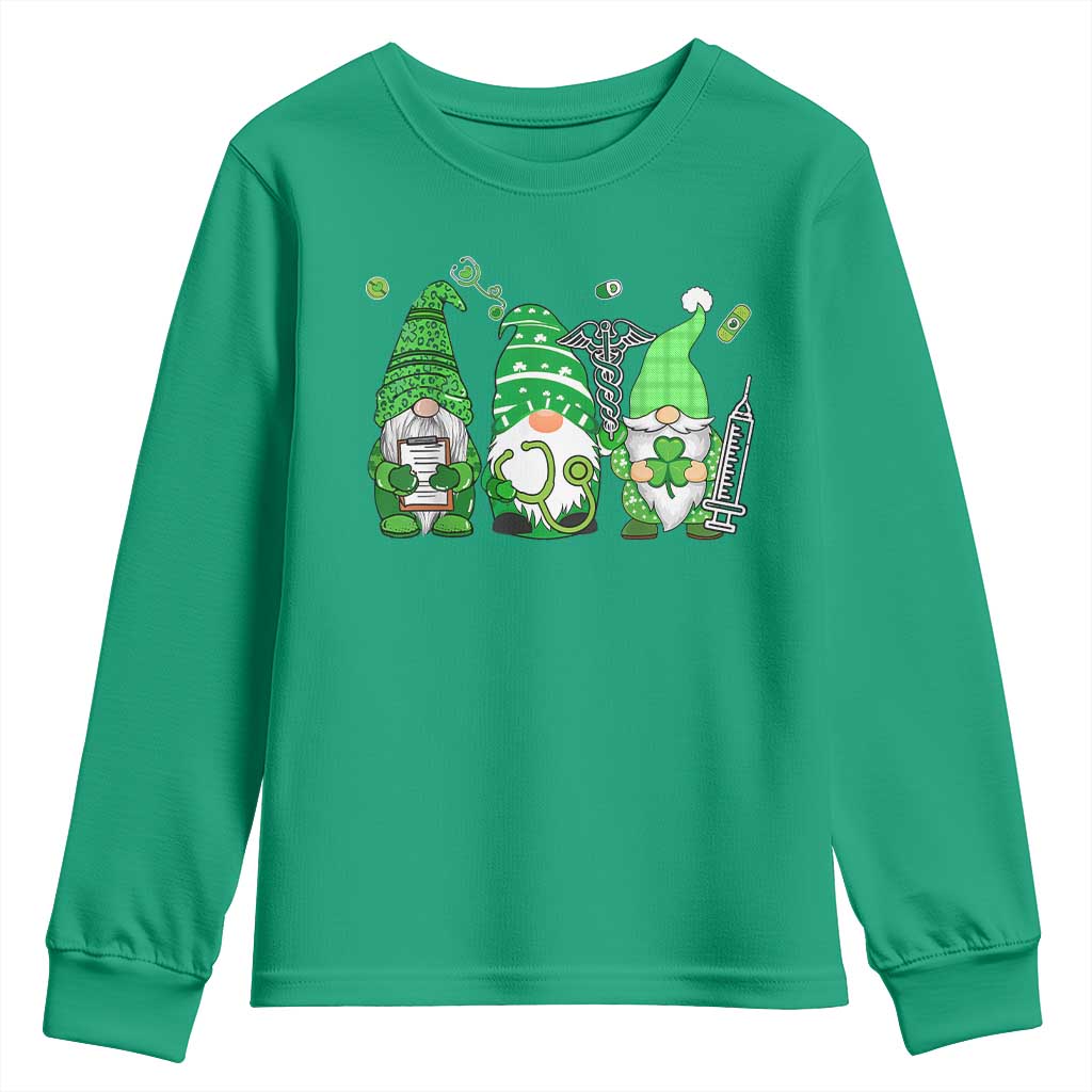 Nurse St Patricks Day Youth Sweatshirt Lucky Shamrock Leopard Gnomes Irish Nurses TS10 Irish Green Print Your Wear
