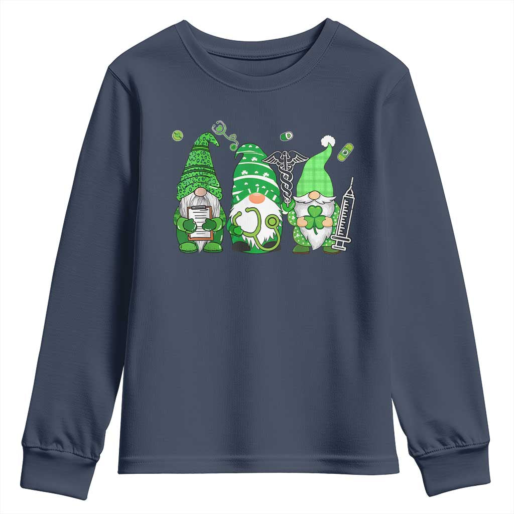 Nurse St Patricks Day Youth Sweatshirt Lucky Shamrock Leopard Gnomes Irish Nurses TS10 Navy Print Your Wear