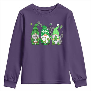 Nurse St Patricks Day Youth Sweatshirt Lucky Shamrock Leopard Gnomes Irish Nurses TS10 Purple Print Your Wear
