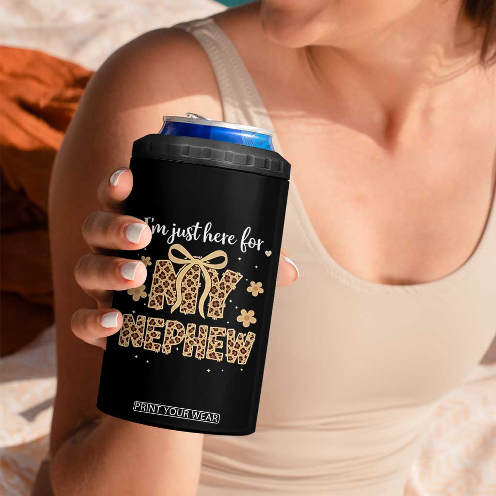 Im Just Here For My Nephew 4 in 1 Can Cooler Tumbler Gift For Aunt From Nephew Leopard TS10 Print Your Wear