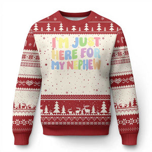 Im Just Here For My Nephew Ugly Christmas Sweater Gift For Aunt From Nephew TS10 Beige Red Print Your Wear