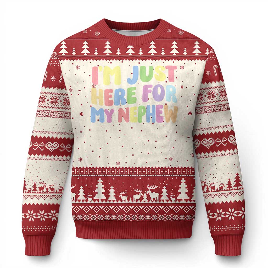 Im Just Here For My Nephew Ugly Christmas Sweater Gift For Aunt From Nephew TS10 Beige Red Print Your Wear