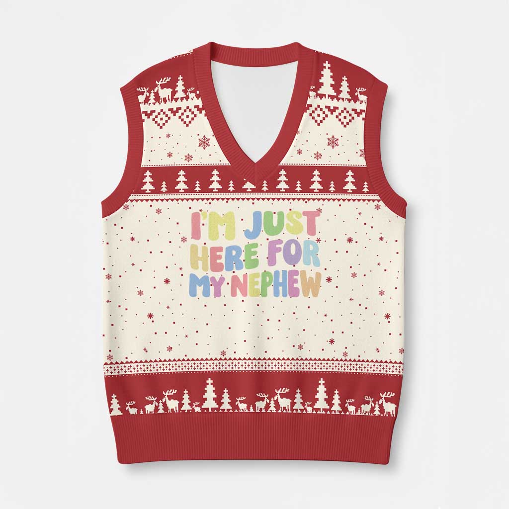 Im Just Here For My Nephew V-Neck Knit Sweater Vest Gift For Aunt From Nephew TS10 Beige Red Print Your Wear