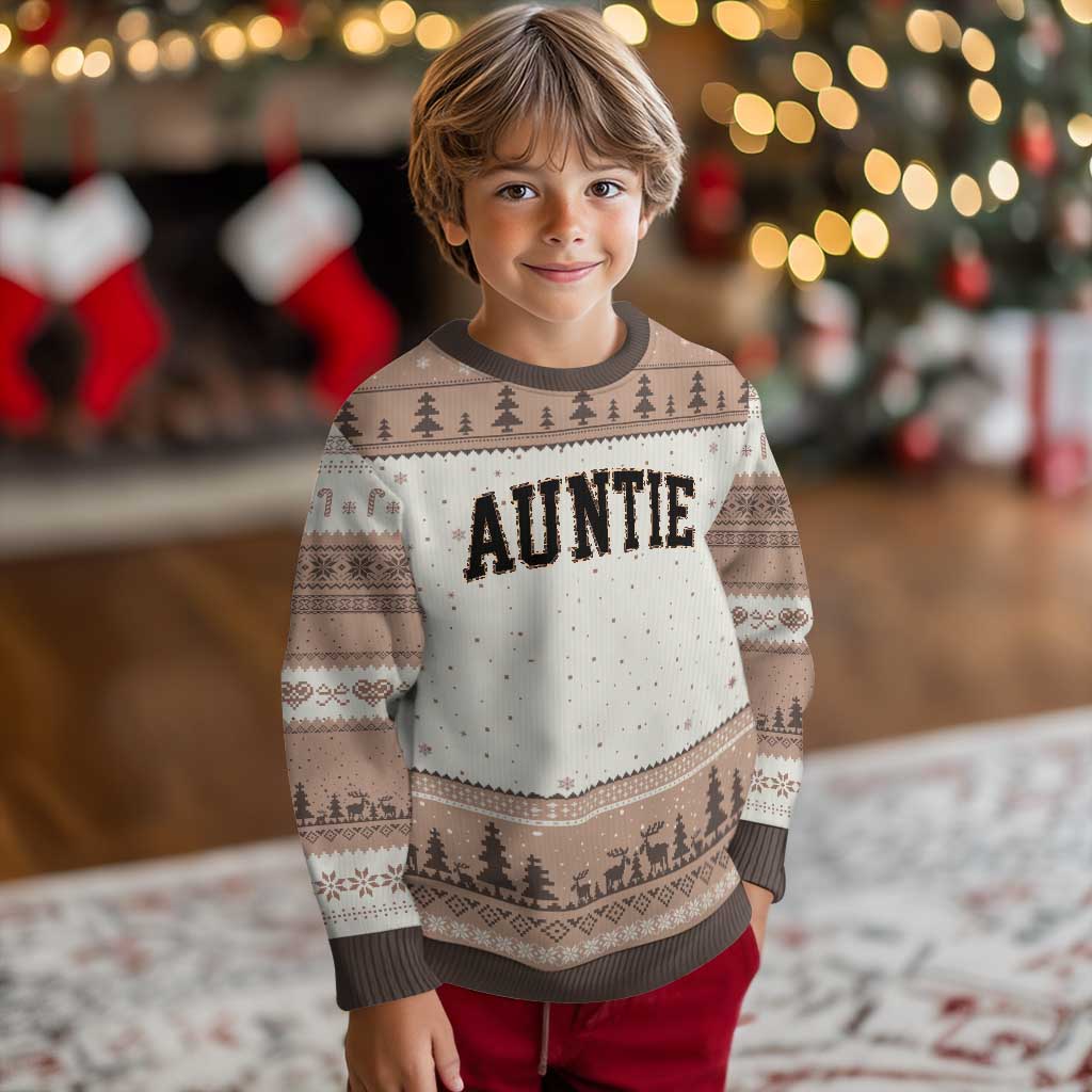 Auntie Ugly Christmas Sweater Retro Varsity New Aunt Letter Print TS10 Mocha Mousse Print Your Wear