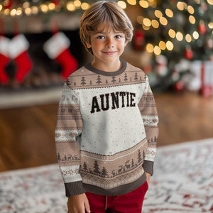 Auntie Ugly Christmas Sweater Retro Varsity New Aunt Letter Print TS10 Mocha Mousse Print Your Wear