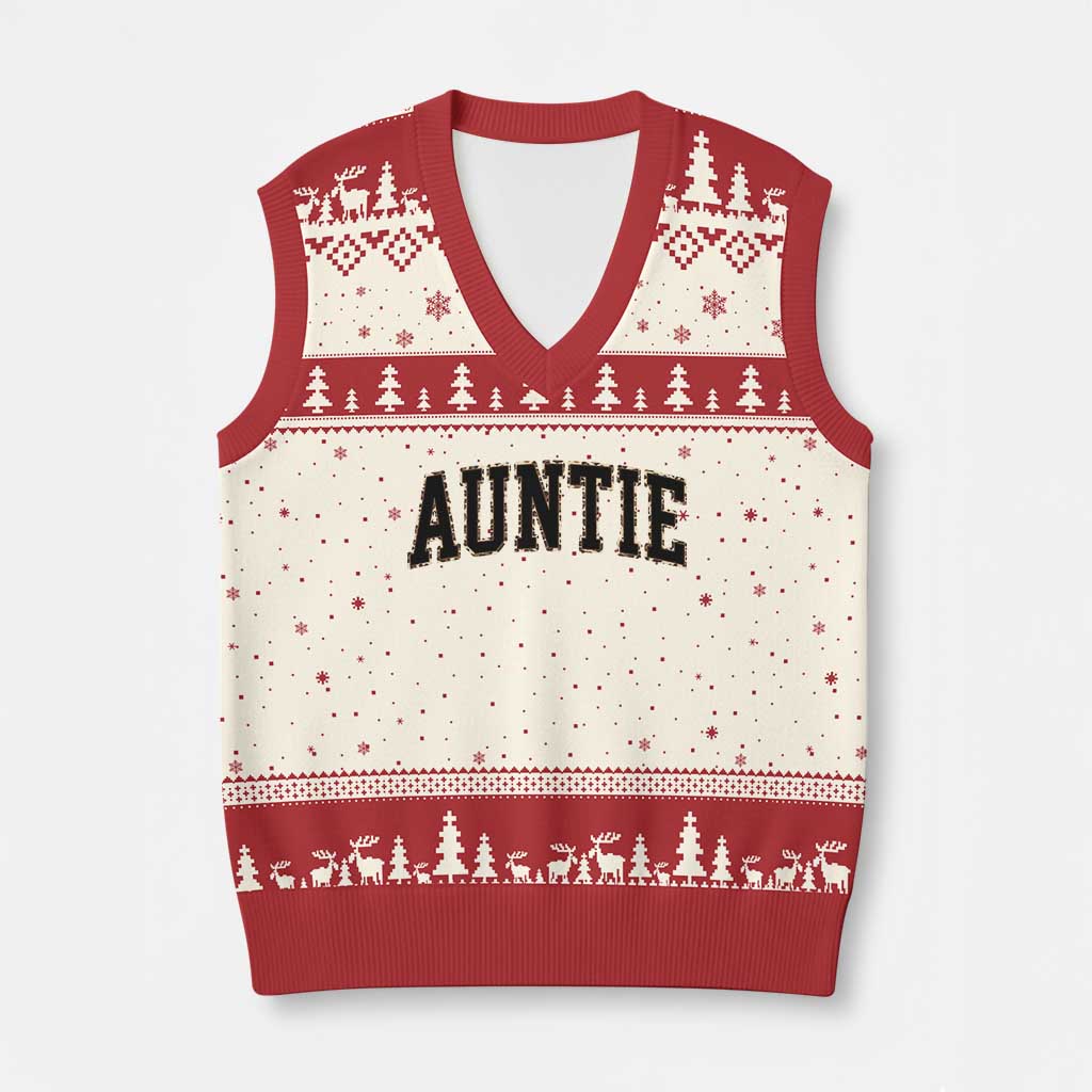 Auntie V-Neck Knit Sweater Vest Retro Varsity New Aunt Letter Print TS10 Beige Red Print Your Wear