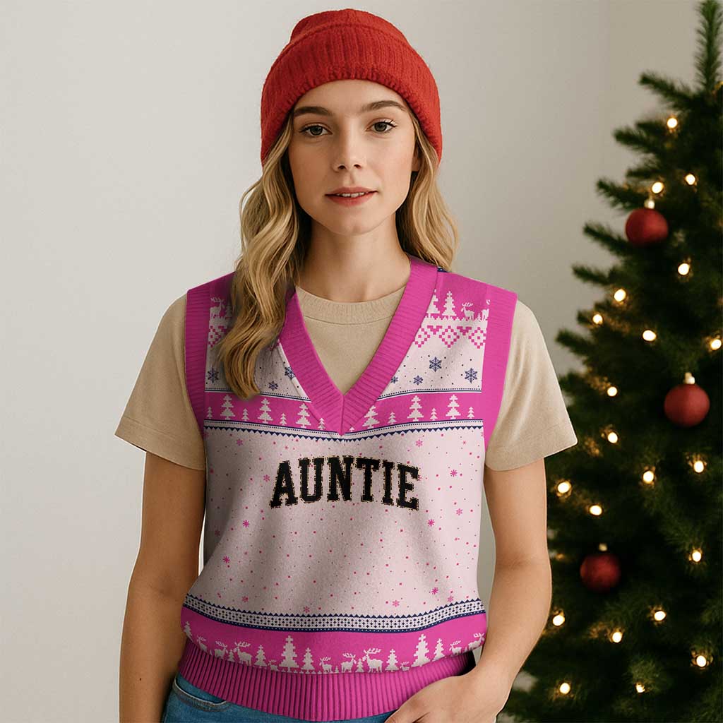 Auntie V-Neck Knit Sweater Vest Retro Varsity New Aunt Letter Print TS10 Hot Pink Print Your Wear