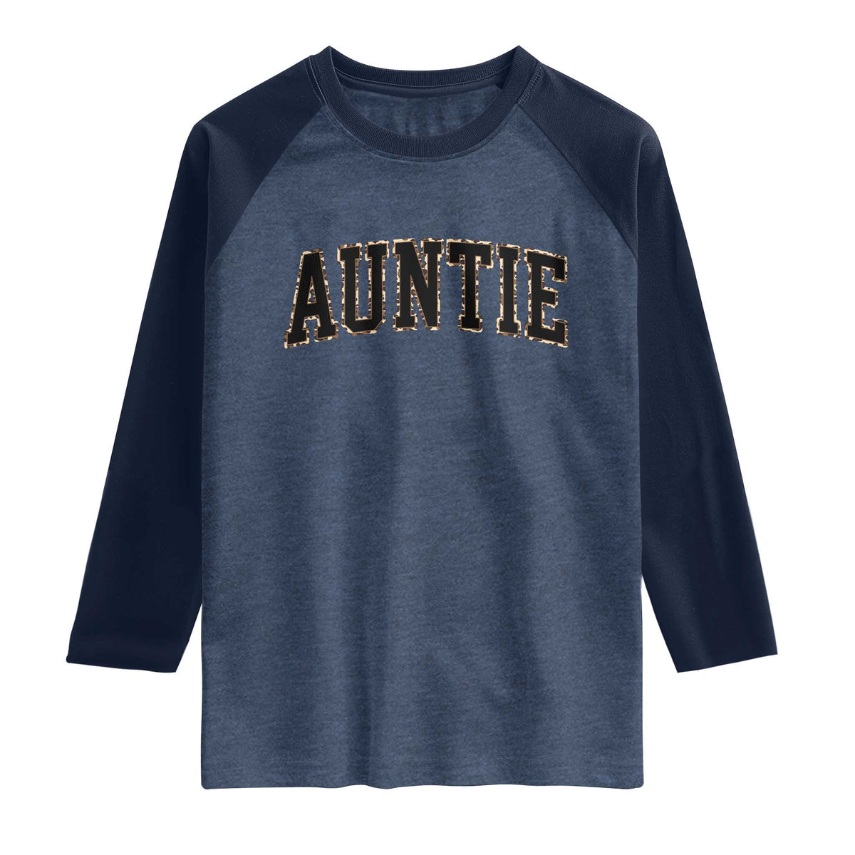 Auntie Raglan Shirt Retro Varsity New Aunt Letter Print TS10 Heather Denim Navy Print Your Wear