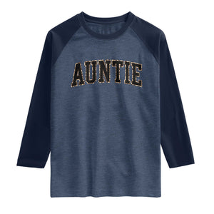 Auntie Raglan Shirt Retro Varsity New Aunt Letter Print TS10 Heather Denim Navy Print Your Wear