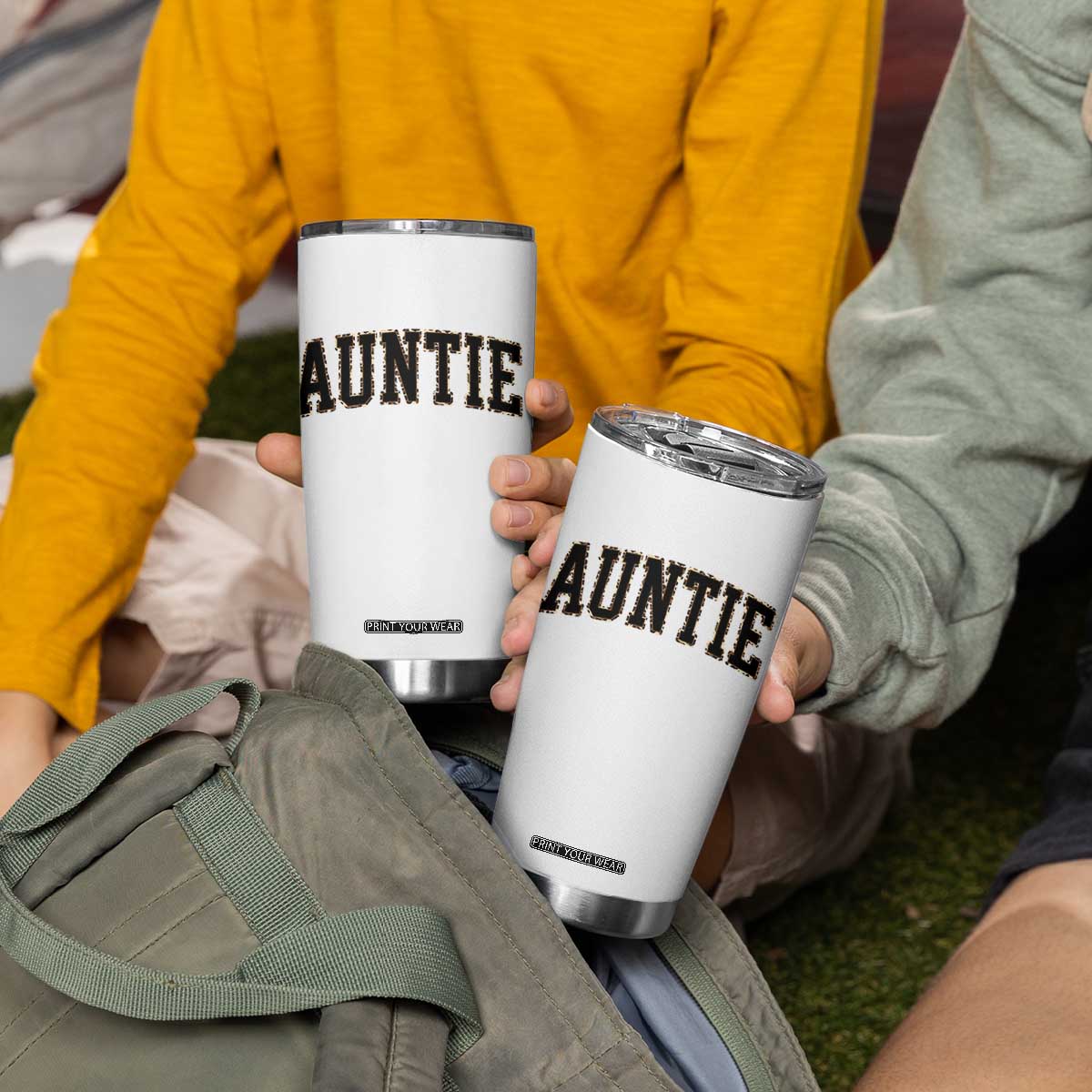 Auntie Tumbler Cup Retro Varsity New Aunt Letter Print TS10 Print Your Wear