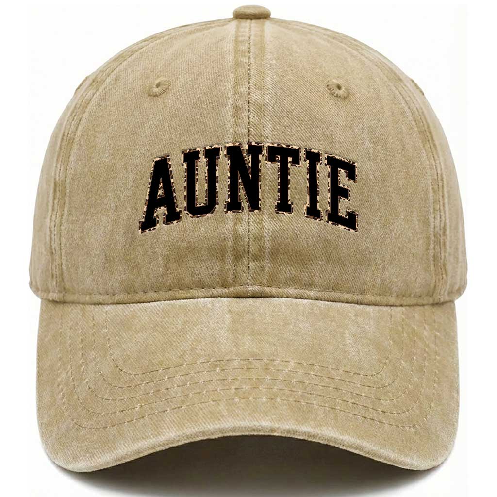 Auntie Washed Cotton Baseball Cap Retro Varsity New Aunt Letter Print TS10 Washed Cap Universal Fit Khaki Print Your Wear