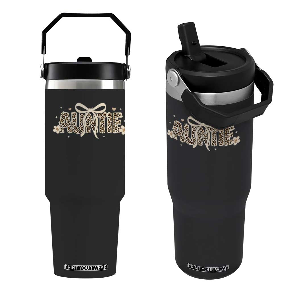 Leopard Auntie Flip Straw Tumbler Coquette Bow Cute Gift For Aunt TS10 One Size: 30 oz Black Print Your Wear