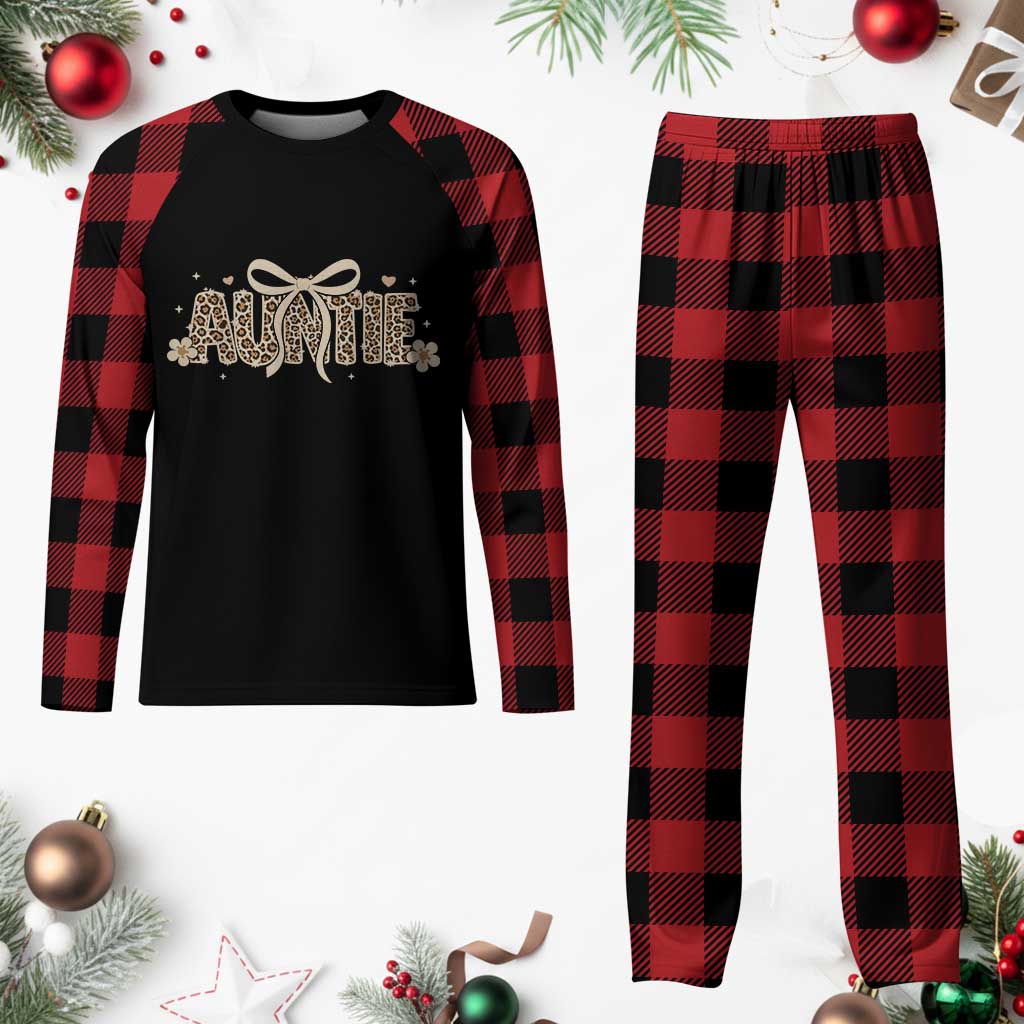 Leopard Auntie Plaid Pajama Set Coquette Bow Cute Gift For Aunt TS10 Buffalo Plaid Print Your Wear