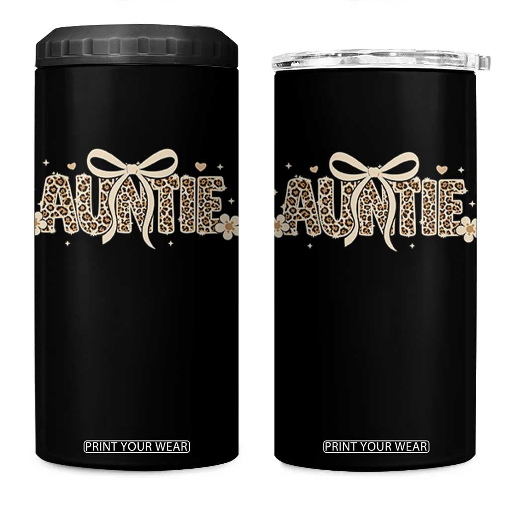 Leopard Auntie 4 in 1 Can Cooler Tumbler Coquette Bow Cute Gift For Aunt TS10 One Size: 16 oz Black Print Your Wear