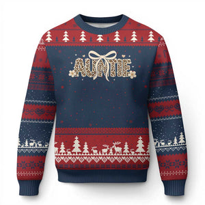 Leopard Auntie Ugly Christmas Sweater Coquette Bow Cute Gift For Aunt TS10 Navy Red Print Your Wear