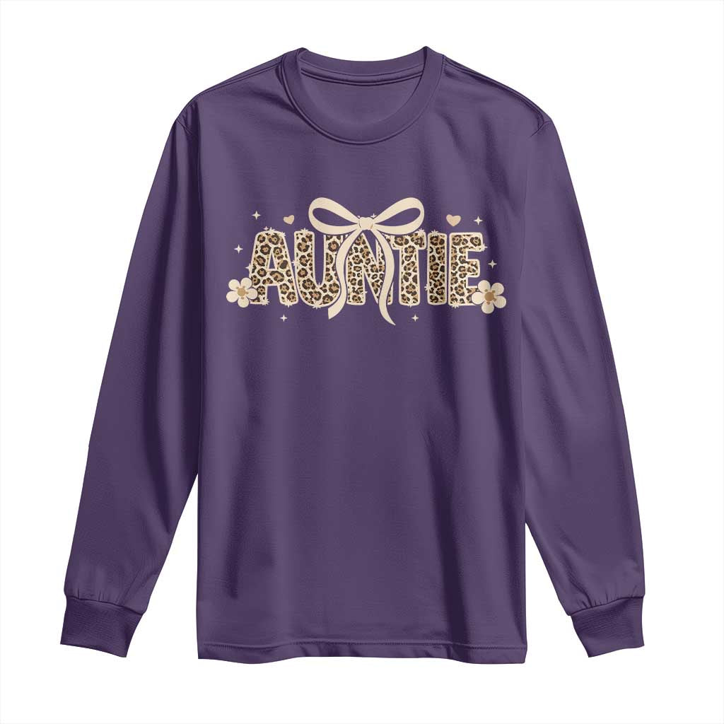 Leopard Auntie Long Sleeve Shirt Coquette Bow Cute Gift For Aunt TS10 Purple Print Your Wear