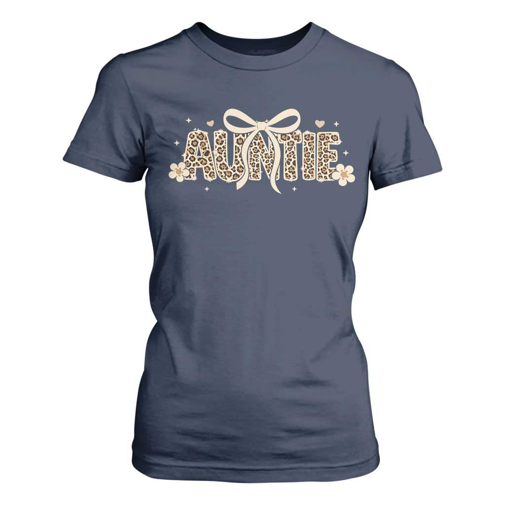 Leopard Auntie T Shirt For Women Coquette Bow Cute Gift For Aunt TS10 Navy Print Your Wear