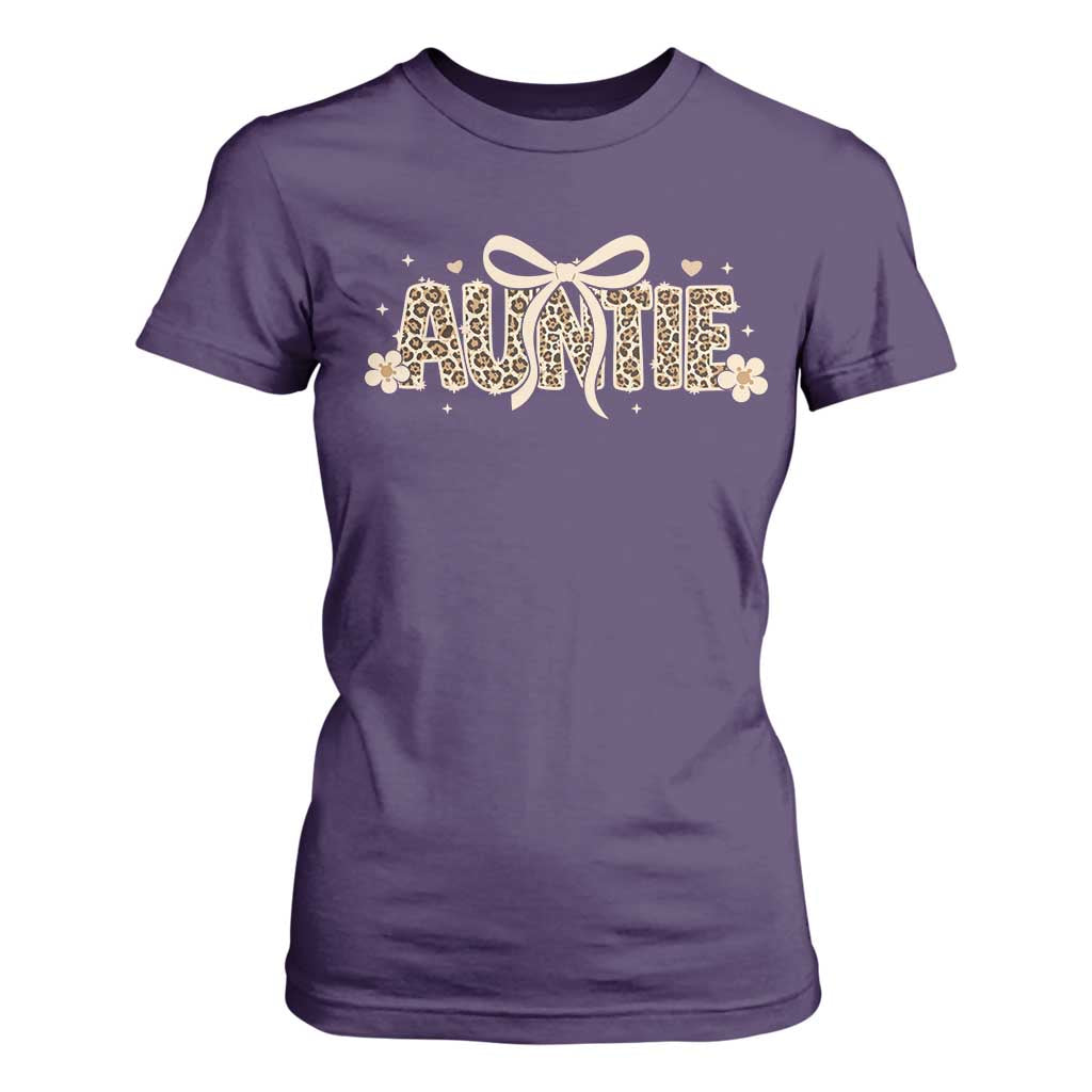 Leopard Auntie T Shirt For Women Coquette Bow Cute Gift For Aunt TS10 Purple Print Your Wear