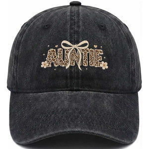 Leopard Auntie Washed Cotton Baseball Cap Coquette Bow Cute Gift For Aunt TS10 Washed Cap Universal Fit Black Print Your Wear