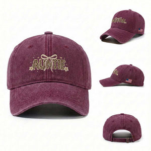 Leopard Auntie Washed Cotton Baseball Cap Coquette Bow Cute Gift For Aunt TS10 Washed Cap Universal Fit Burgundy Print Your Wear