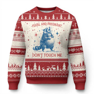 Pregnant Racoon Ugly Christmas Sweater Feral And Pregnant Dont Touch Me Pregnancy Humor TS10 Beige Red Print Your Wear