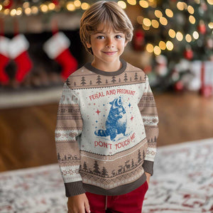 Pregnant Racoon Ugly Christmas Sweater Feral And Pregnant Dont Touch Me Pregnancy Humor TS10 Mocha Mousse Print Your Wear