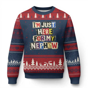 Im Just Here For My Nephew Ugly Christmas Sweater Trendy Aunts Letter Print Vintage TS10 Navy Red Print Your Wear