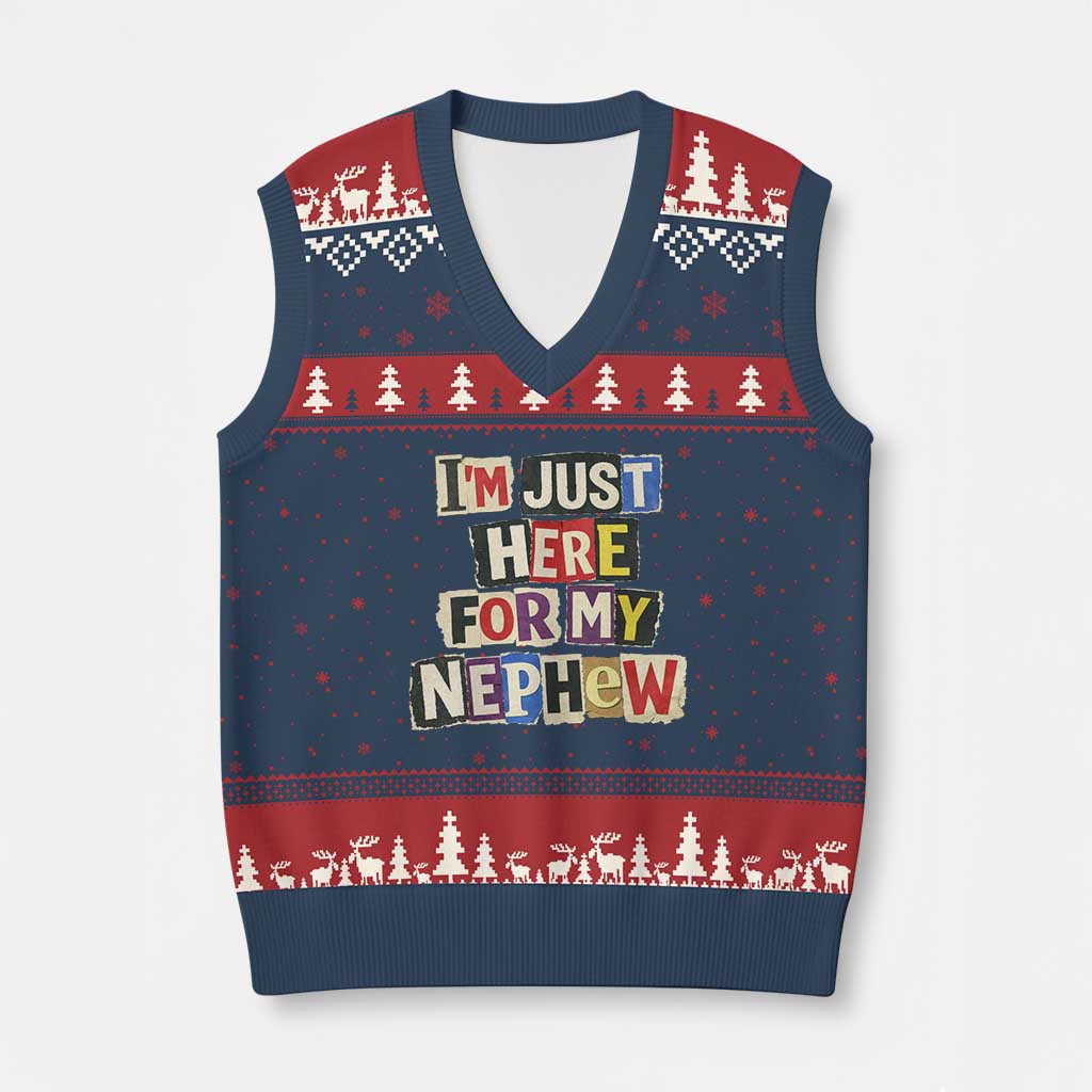 Im Just Here For My Nephew V-Neck Knit Sweater Vest Trendy Aunts Letter Print Vintage TS10 Navy Red Print Your Wear