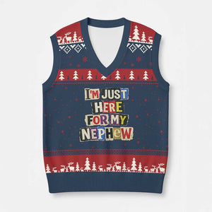 Im Just Here For My Nephew V-Neck Knit Sweater Vest Trendy Aunts Letter Print Vintage TS10 Navy Red Print Your Wear