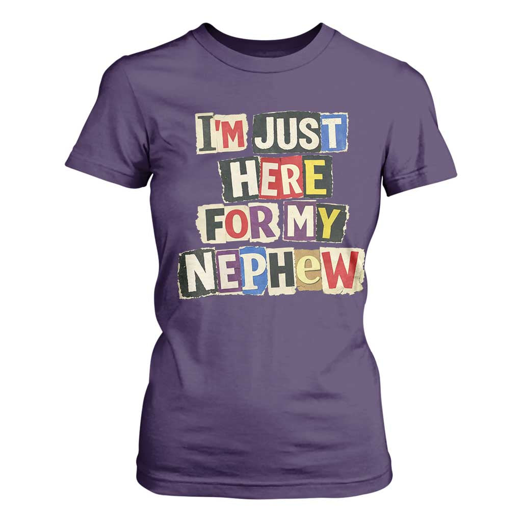 Im Just Here For My Nephew T Shirt For Women Trendy Aunts Letter Print Vintage TS10 Purple Print Your Wear