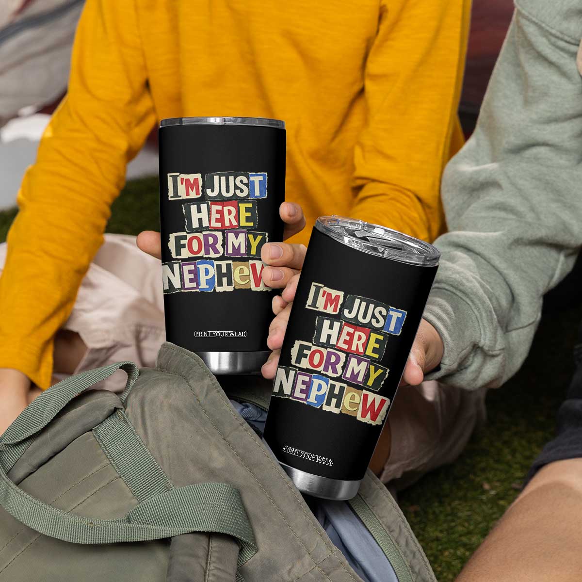 Im Just Here For My Nephew Tumbler Cup Trendy Aunts Letter Print Vintage TS10 Print Your Wear