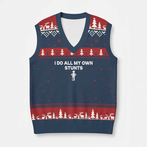 Funny Injury Leg V-Neck Knit Sweater Vest I Do All My Own Stunts Broken Leg Get Well Gift TS10 Navy Red Print Your Wear