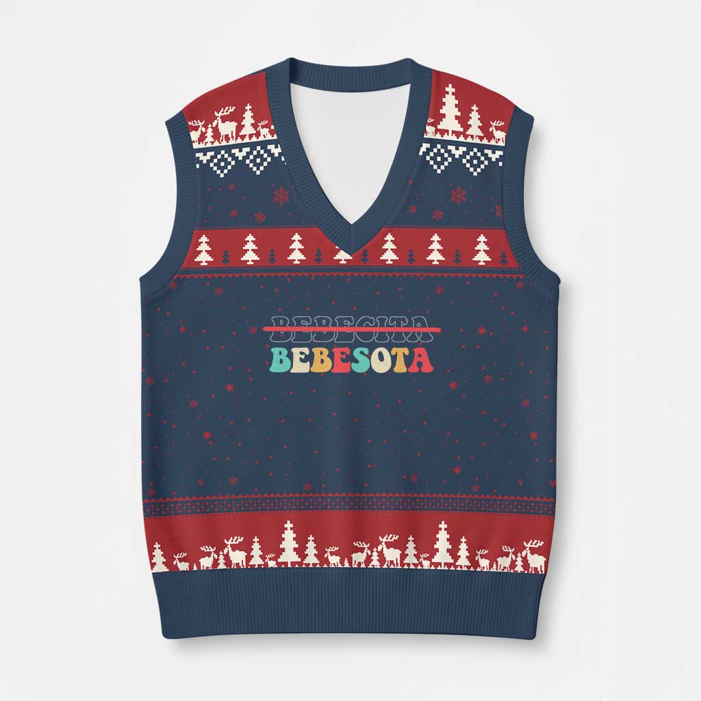 Tu No Eres Bebecita To Eres Bebesota V-Neck Knit Sweater Vest TS10 Navy Red Print Your Wear