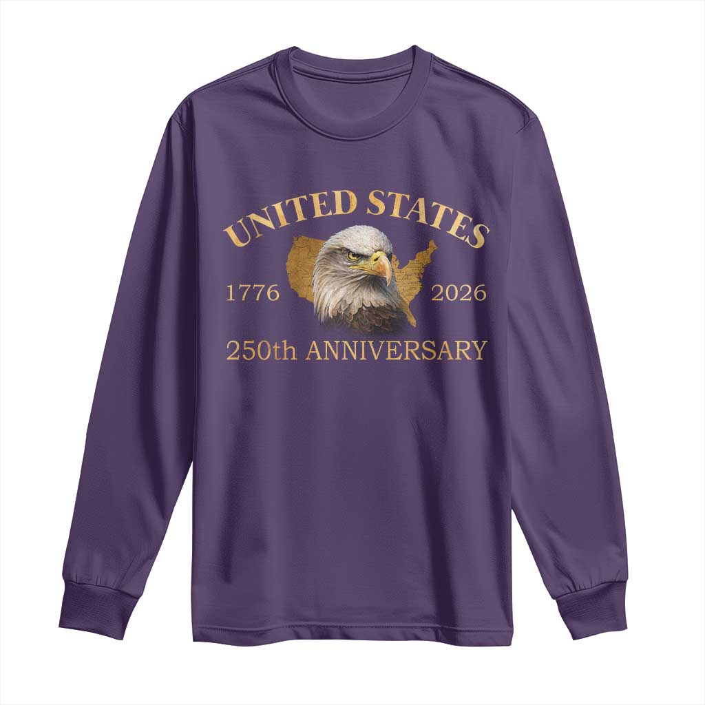 USA 250th Anniversary Long Sleeve Shirt American Map Patriotic 1776-2026 America 250 TS10 Purple Print Your Wear