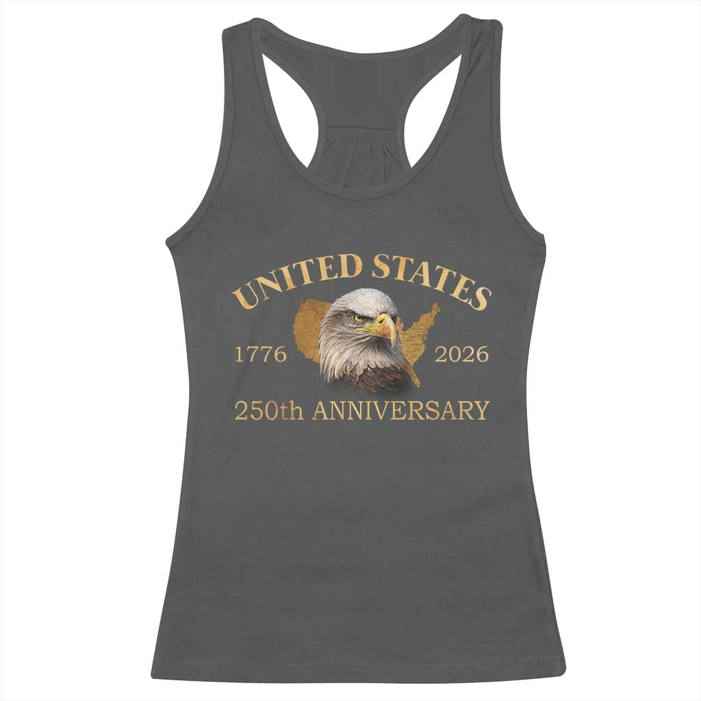 USA 250th Anniversary Racerback Tank Top American Map Patriotic 1776-2026 America 250 TS10 Dark Heather Print Your Wear