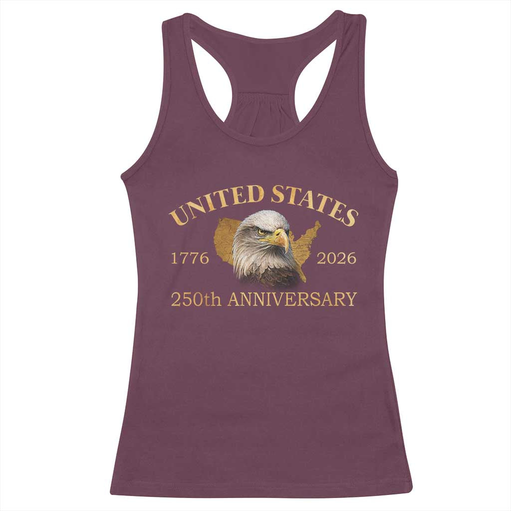 USA 250th Anniversary Racerback Tank Top American Map Patriotic 1776-2026 America 250 TS10 Maroon Print Your Wear