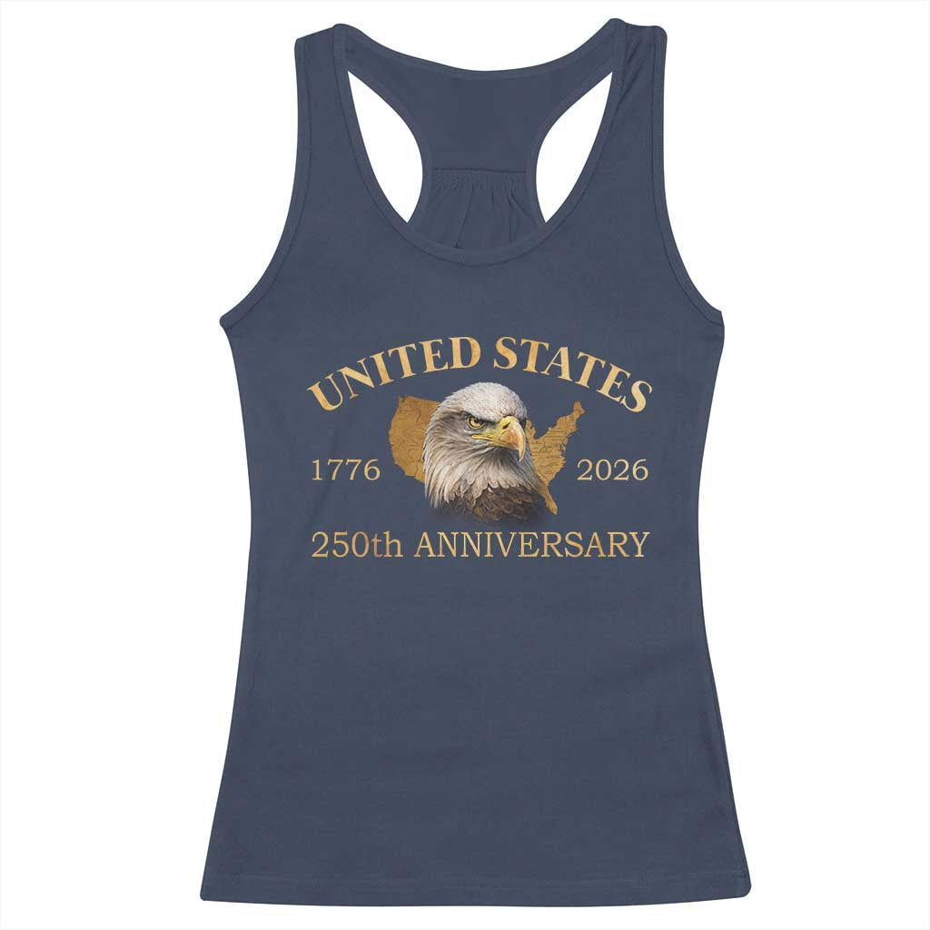 USA 250th Anniversary Racerback Tank Top American Map Patriotic 1776-2026 America 250 TS10 Navy Print Your Wear