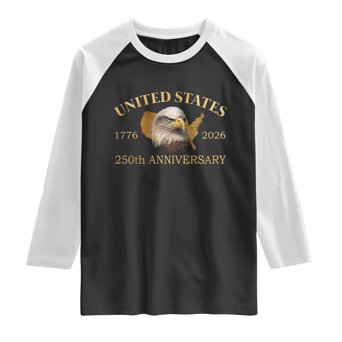 USA 250th Anniversary Raglan Shirt American Map Patriotic 1776-2026 America 250 TS10 Black White Print Your Wear