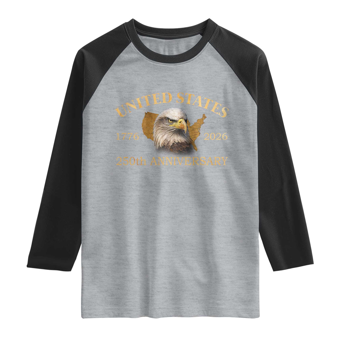 USA 250th Anniversary Raglan Shirt American Map Patriotic 1776-2026 America 250 TS10 Heather Gray Black Print Your Wear
